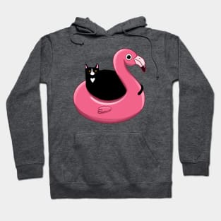 Kitty on a Flamingo Floatie Hoodie